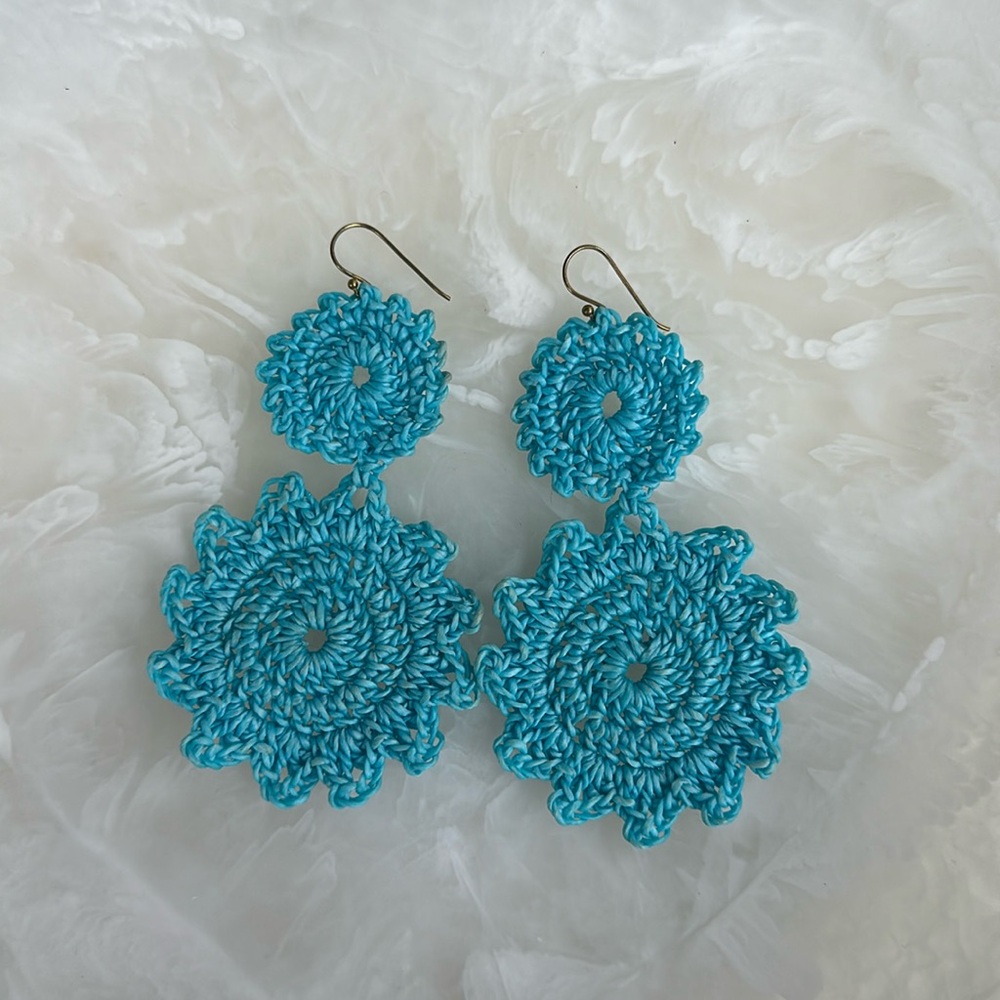Roller Rabbit Macrame Drop Earrings- Turquoise - Picture 2 of 4